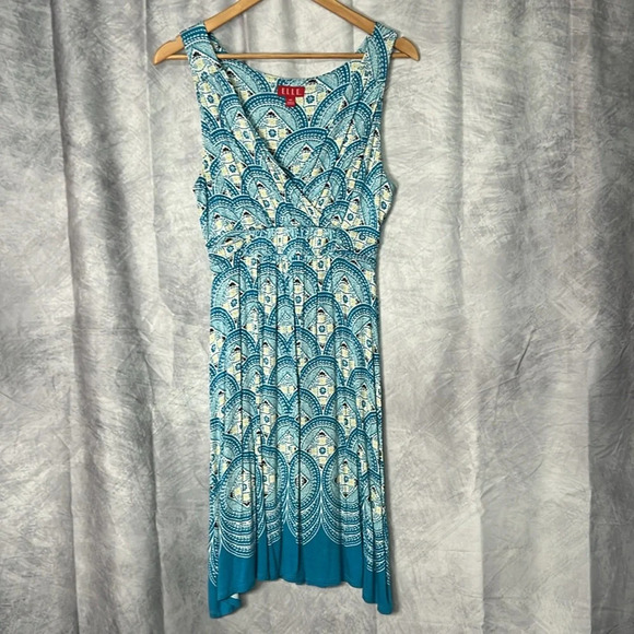 ELLE Turquoise, White & Yellow V-Neck Dress - size XS - Picture 8 of 11
